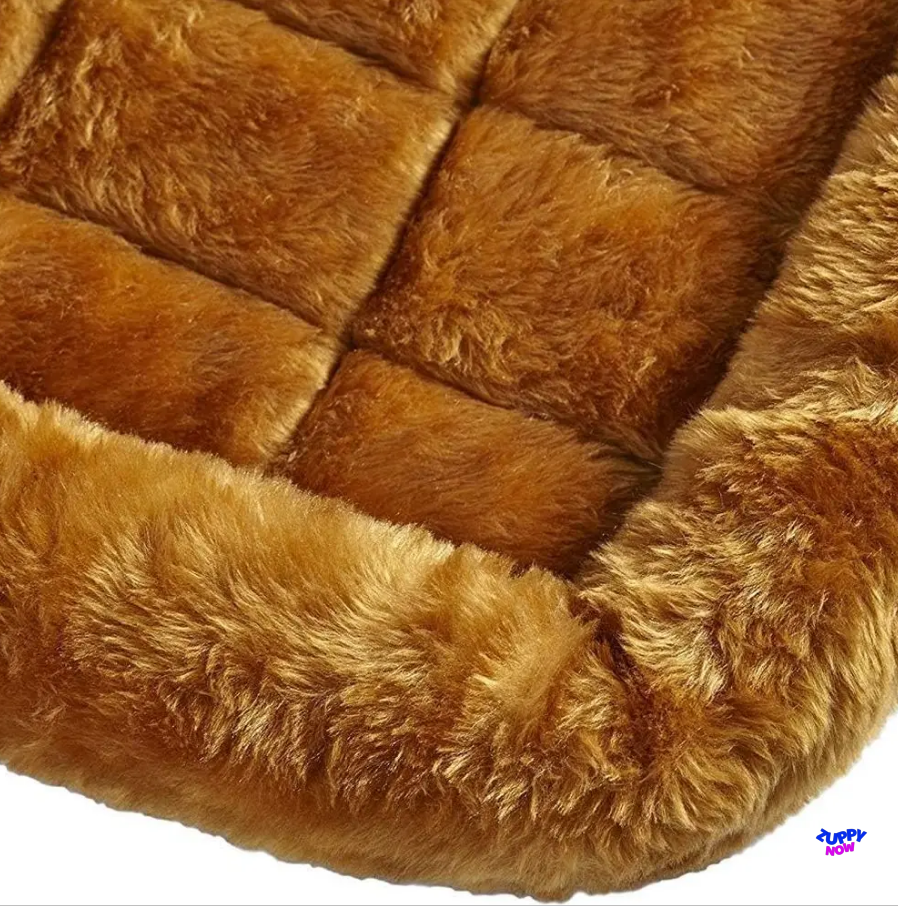 Cozy Cinnamon Dog Bed for Small Dogs | Faux Fur Bolster, Machine Washable, Fits 18-Inch Crates
