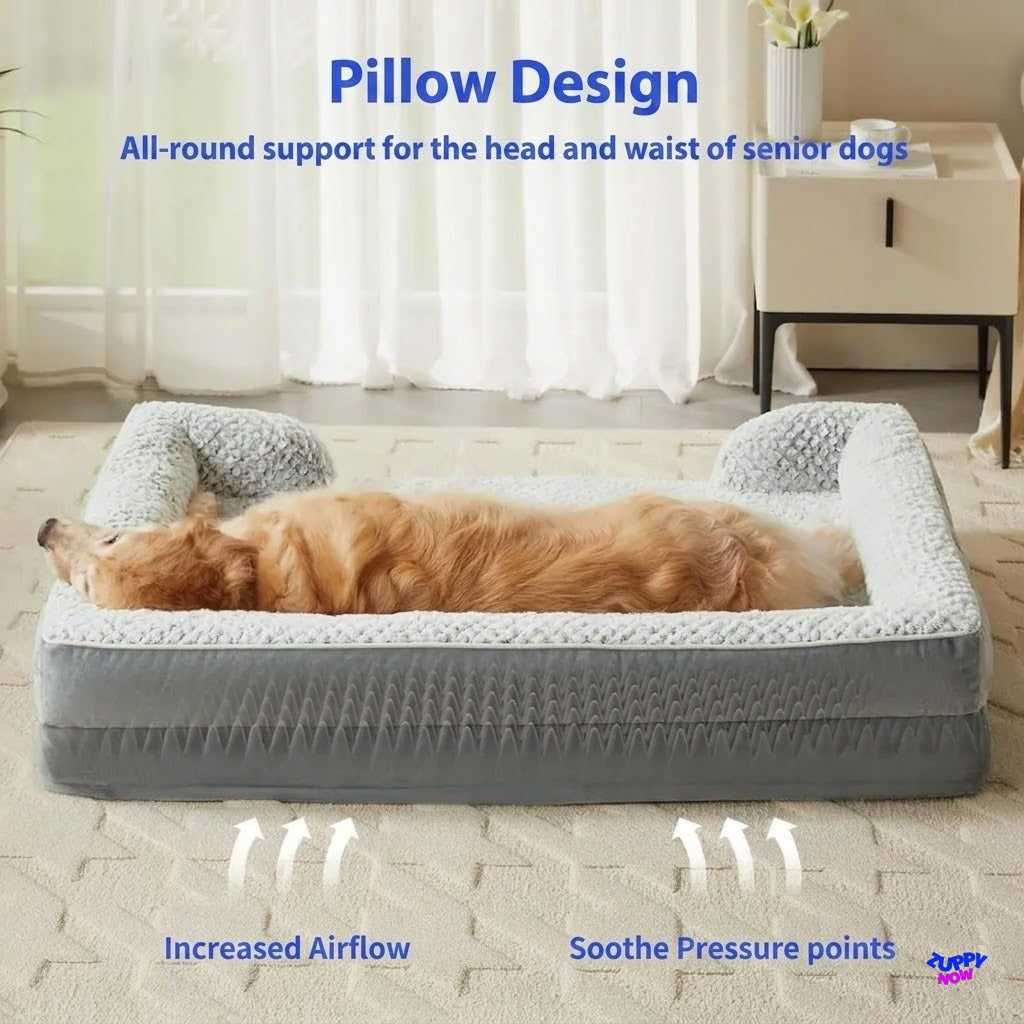 Orthopedic Dog Bed for Large Dogs | Egg Crate Foam Sofa Bed with Washable Waterproof Cover