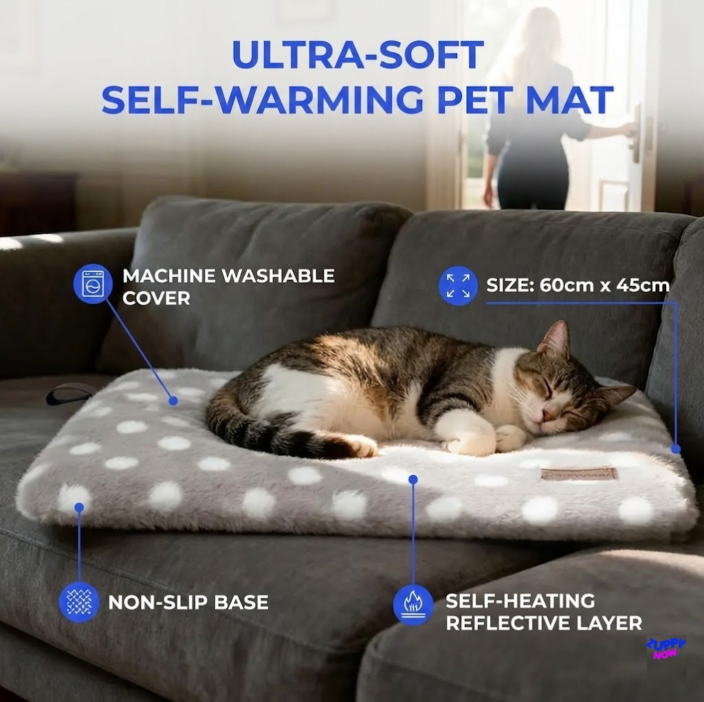 Self-Warming Pet Mat | Ultra-Plush Heated Pad for Cats & Dogs — No Electricity Needed