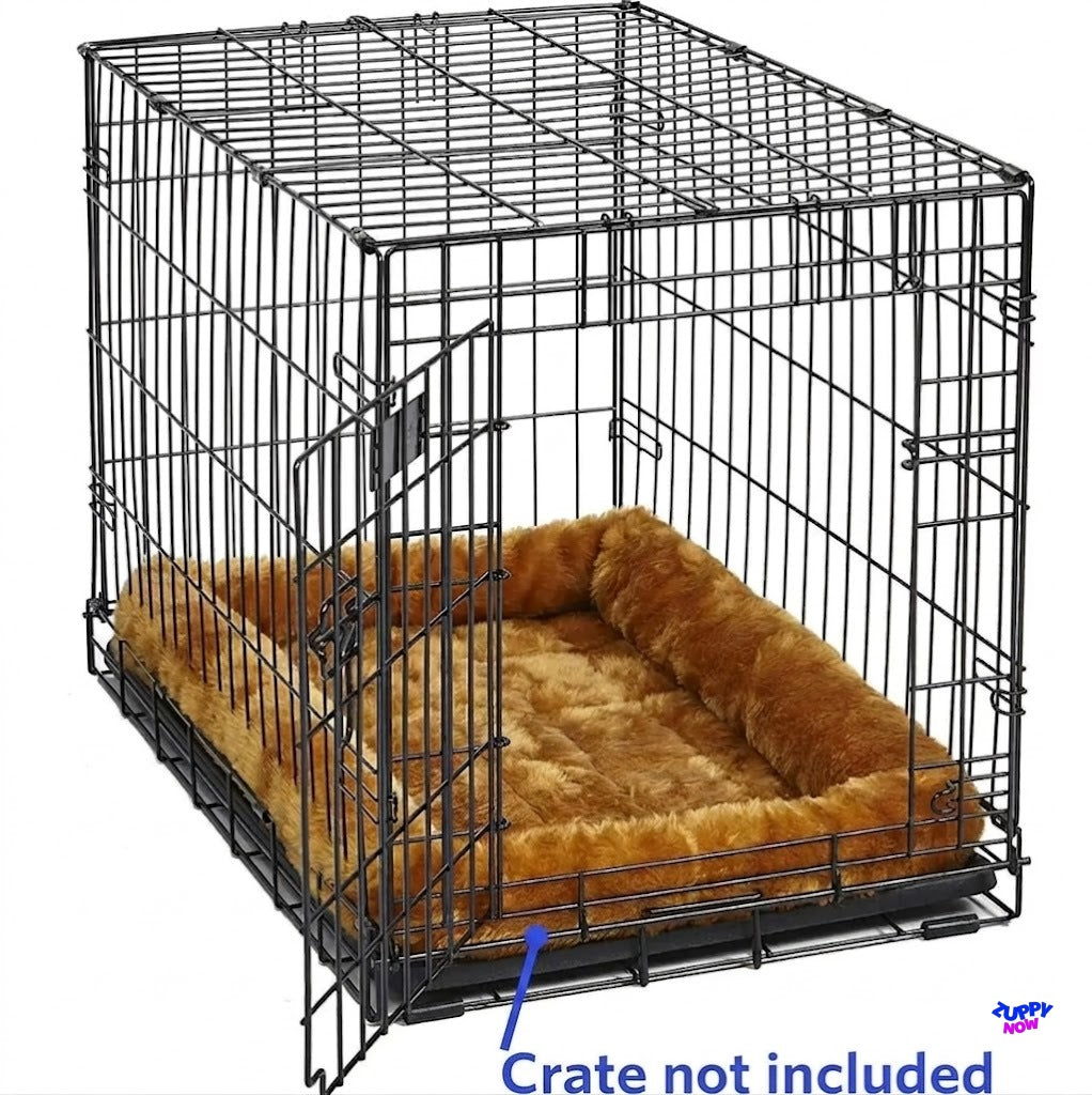 Cozy Cinnamon Dog Bed for Small Dogs | Faux Fur Bolster, Machine Washable, Fits 18-Inch Crates